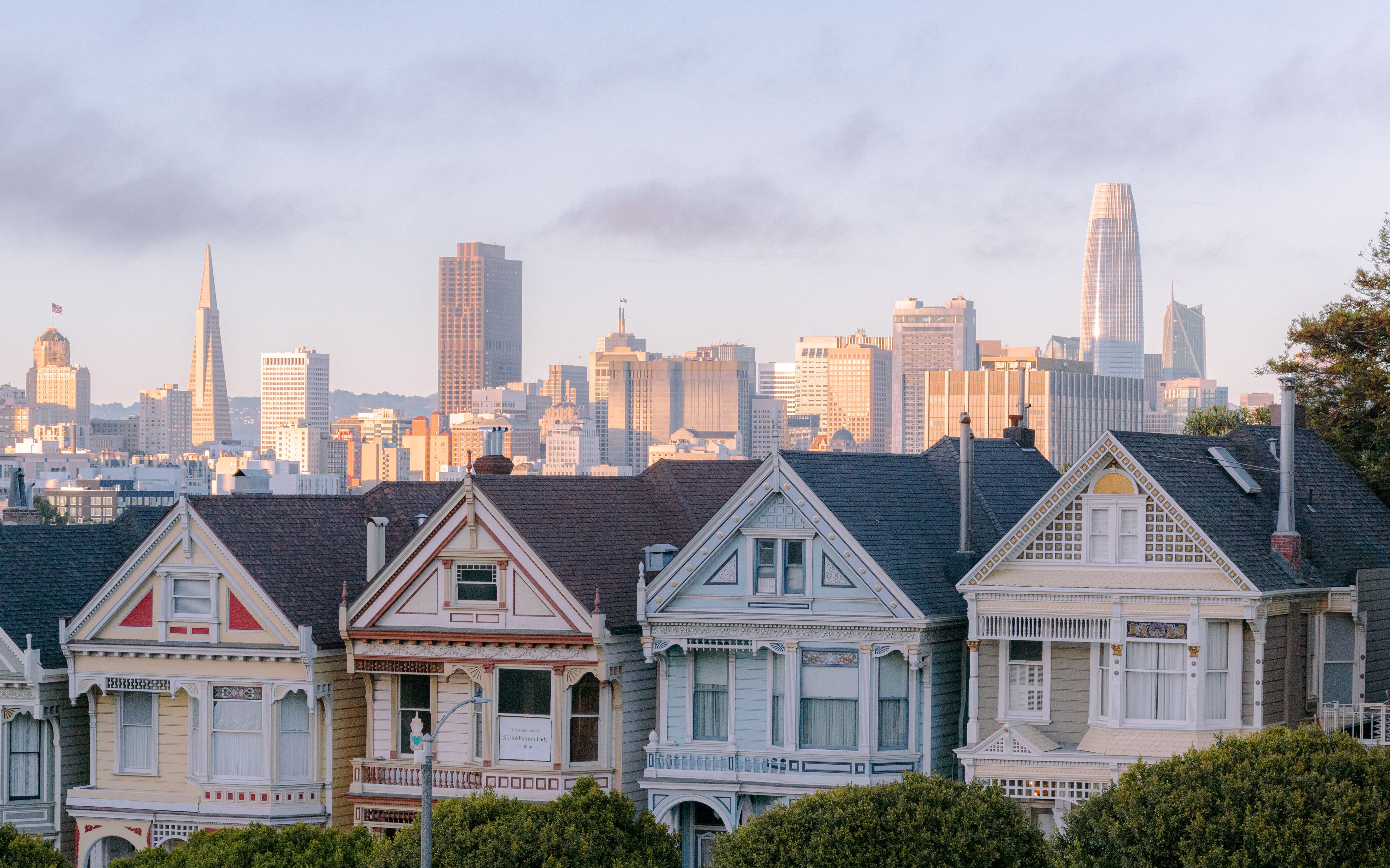 Victorian Painted Ladies houses with San Francisco skyline